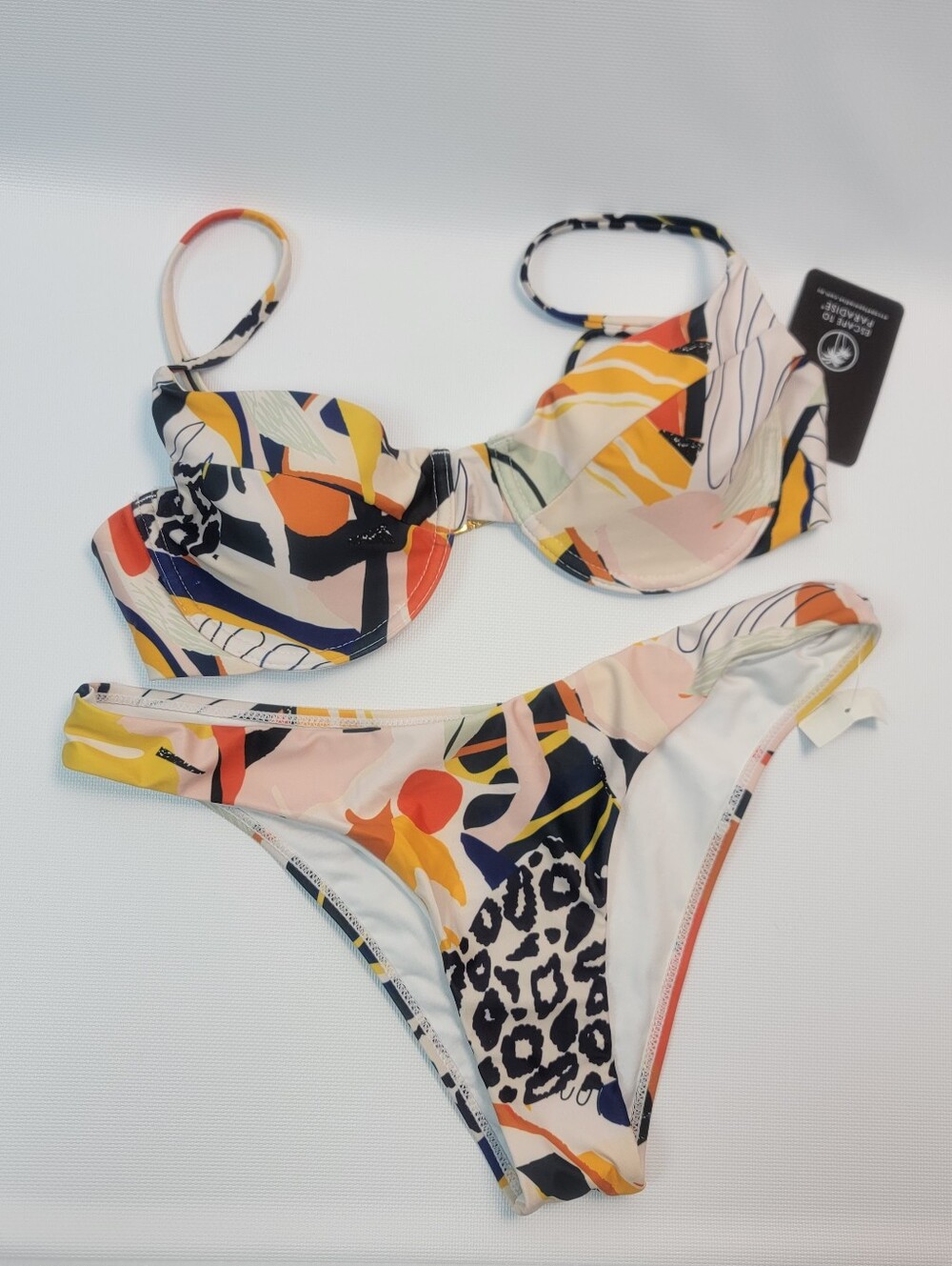 2 Pcs Escape To Paradise Bikini Set Swimwear Multicolor Abstract Print Size 12/M